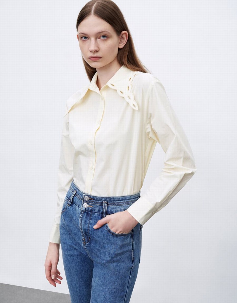 Yellow Women's Urban Revivo Collared Neck Lapel Shirts | WZZ1122YR