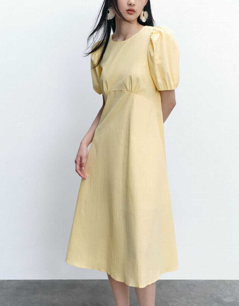 Yellow Women's Urban Revivo Crew Neck Midi Skater Dress | SGH825MA