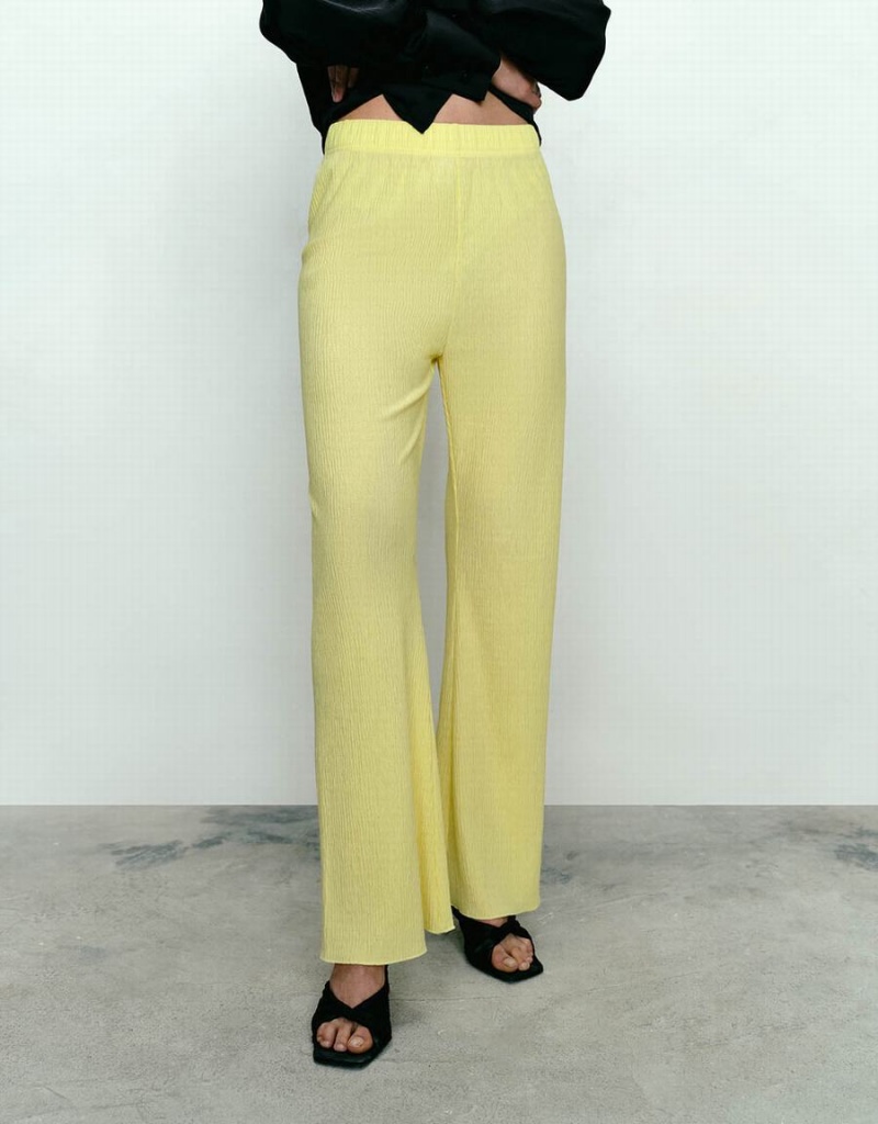 Yellow Women's Urban Revivo Elastic Waist Knitted Flare Pants | VBZ2691KD