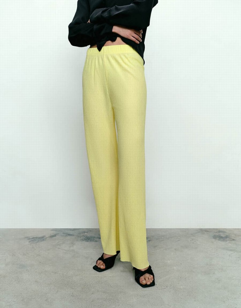 Yellow Women's Urban Revivo Elastic Waist Knitted Flare Pants | VBZ2691KD