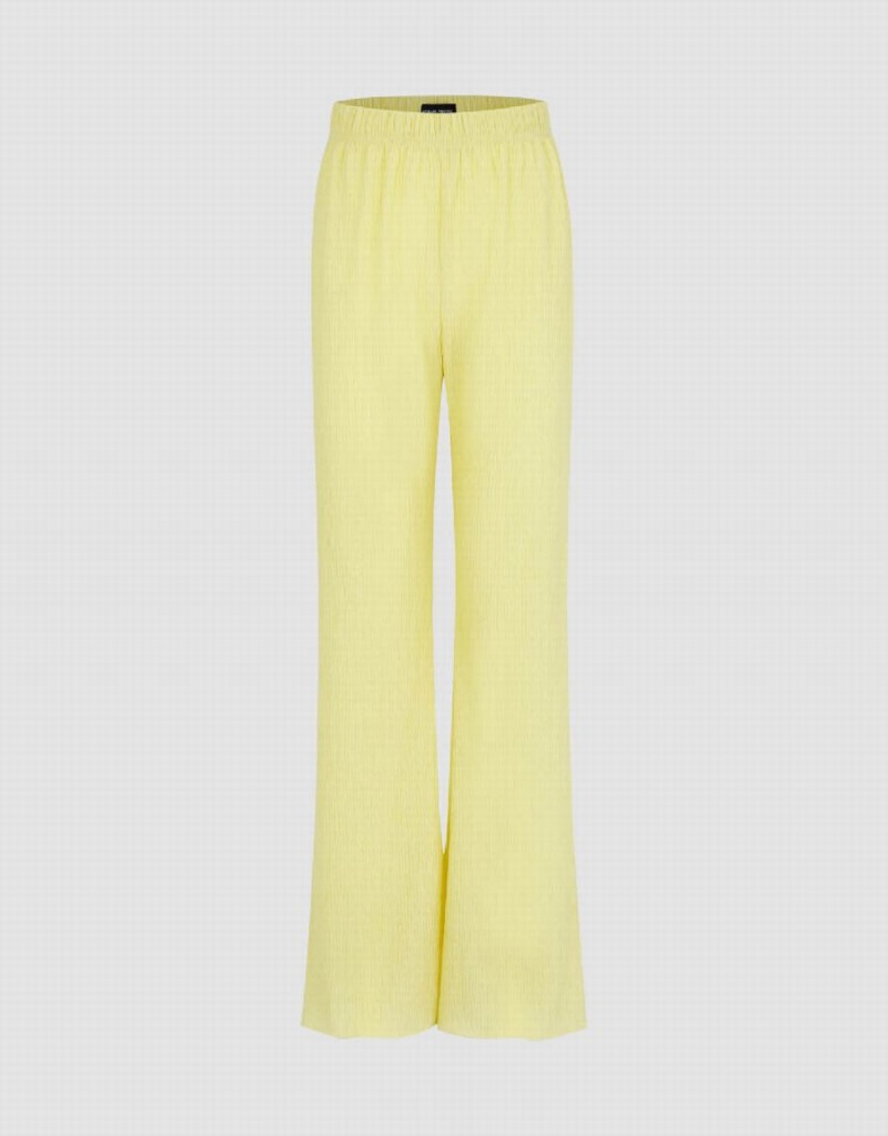 Yellow Women\'s Urban Revivo Elastic Waist Knitted Flare Pants | VBZ2691KD