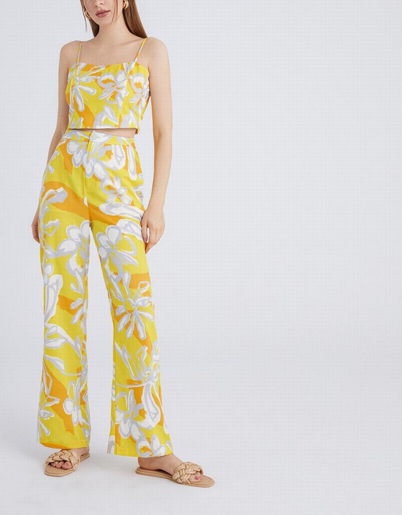 Yellow Women's Urban Revivo Floral Jacquard Wide Leg Pants | CEE1753AL