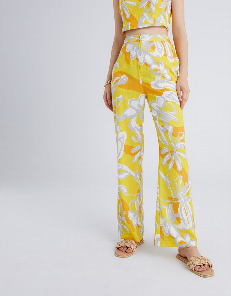 Yellow Women's Urban Revivo Floral Jacquard Wide Leg Pants | CEE1753AL