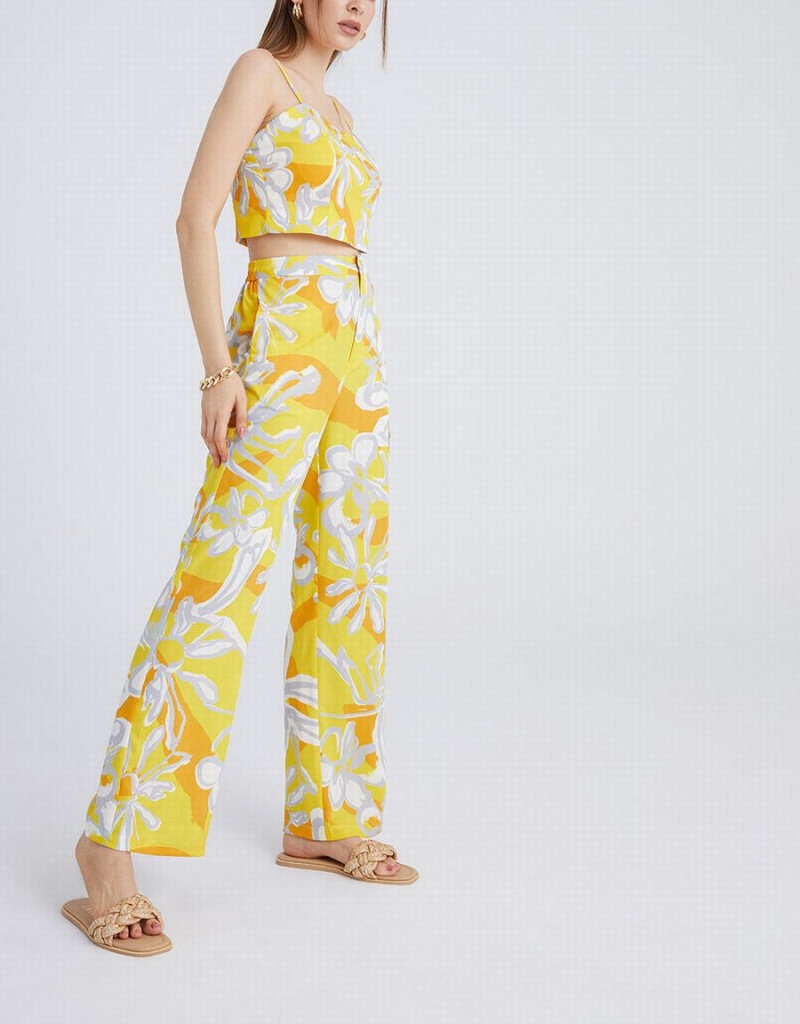 Yellow Women's Urban Revivo Floral Jacquard Wide Leg Pants | CEE1753AL