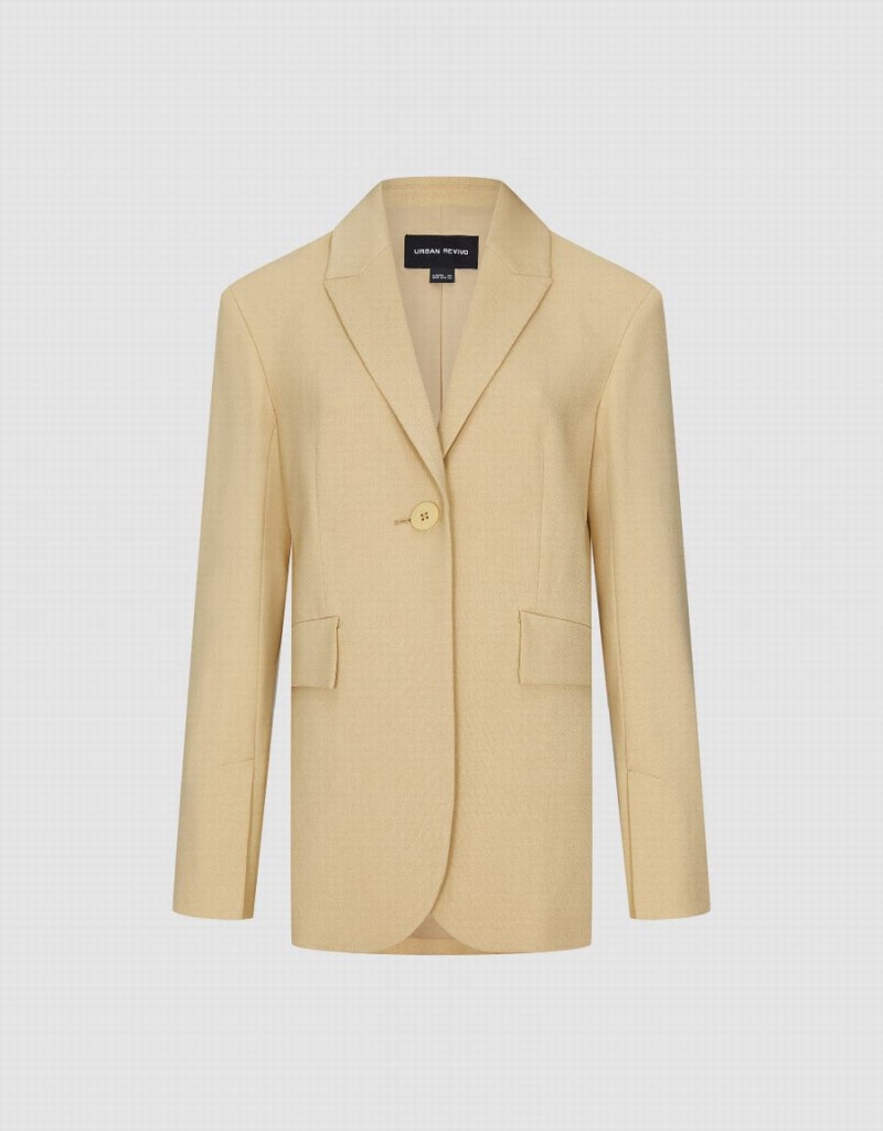 Yellow Women's Urban Revivo Peaked Lapel Straight Blazers | IJM1926TP