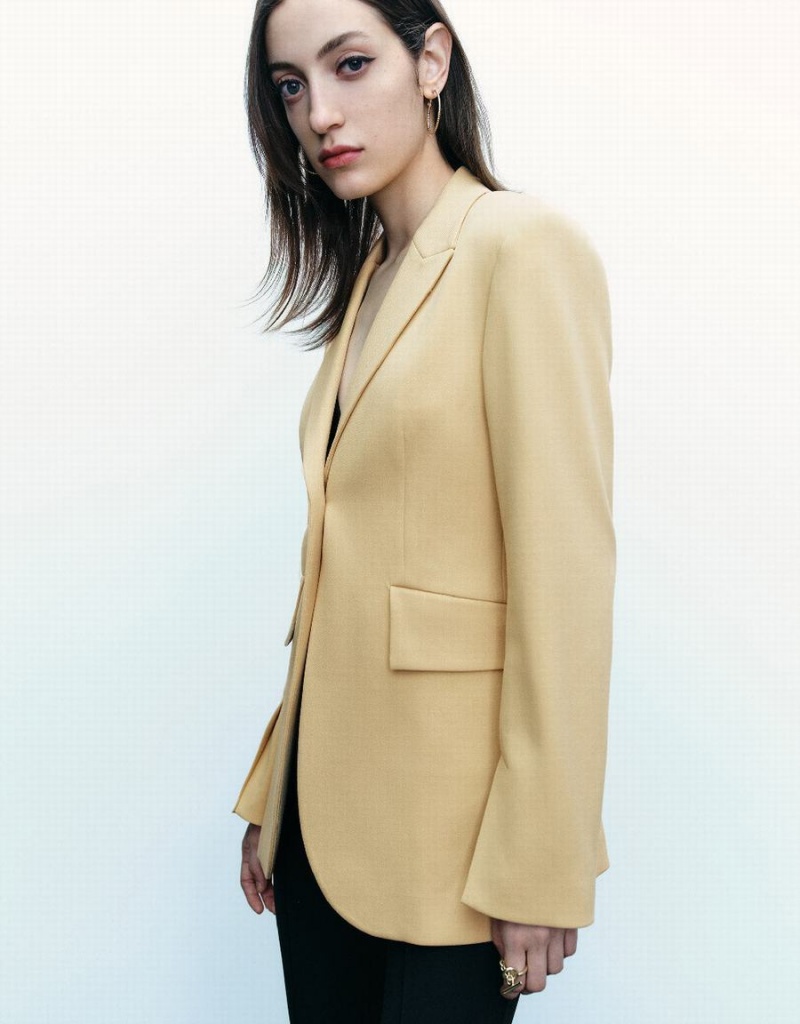 Yellow Women's Urban Revivo Peaked Lapel Straight Blazers | IJM1926TP