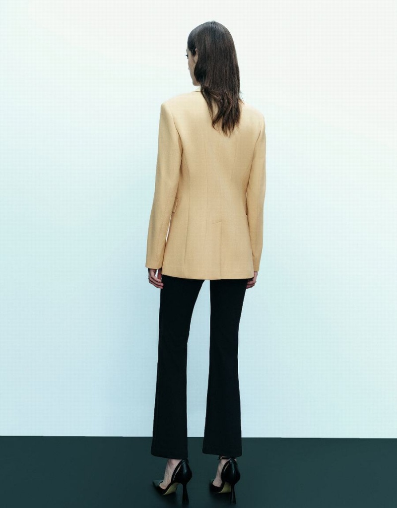 Yellow Women's Urban Revivo Peaked Lapel Straight Blazers | IJM1926TP