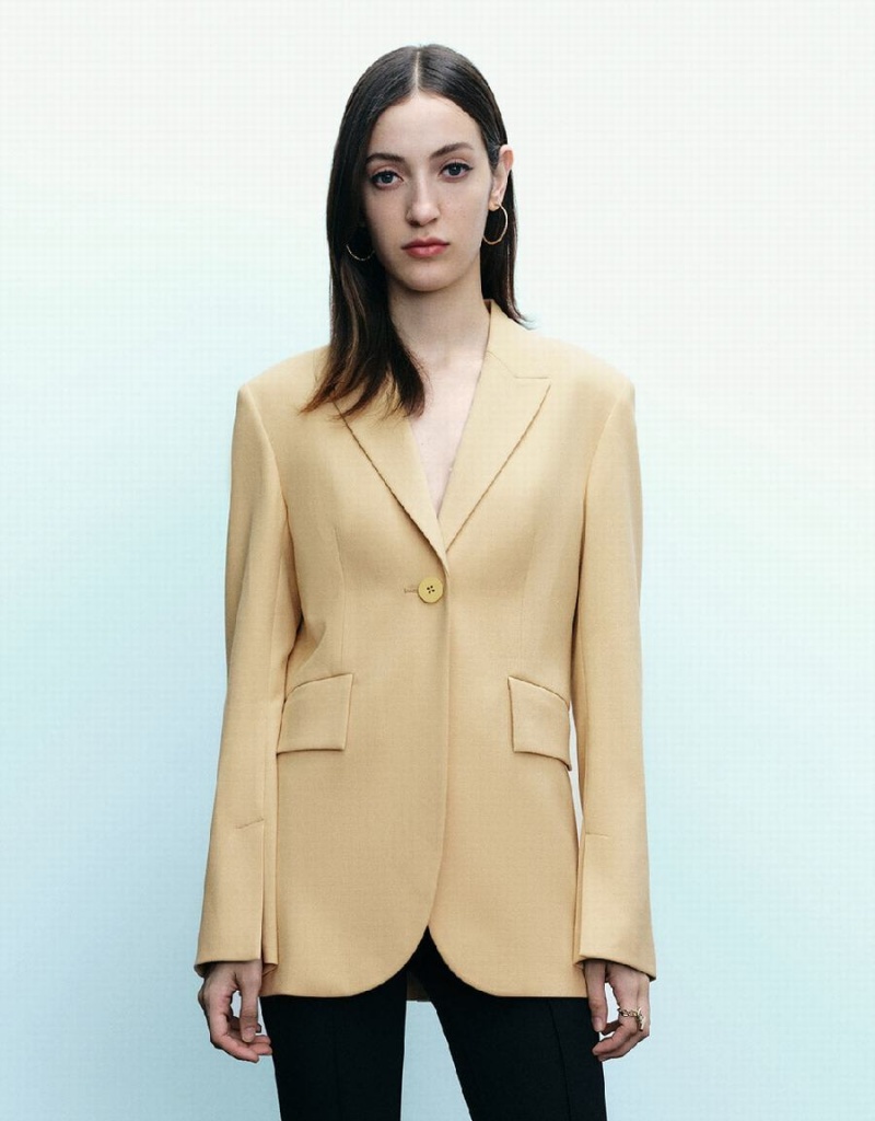 Yellow Women\'s Urban Revivo Peaked Lapel Straight Blazers | IJM1926TP