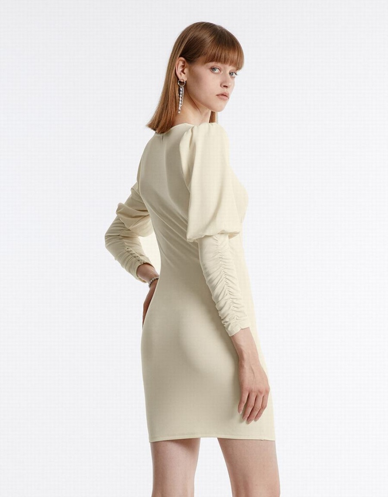 Yellow Women's Urban Revivo Ruched Knit Dress | ZZW7877XA