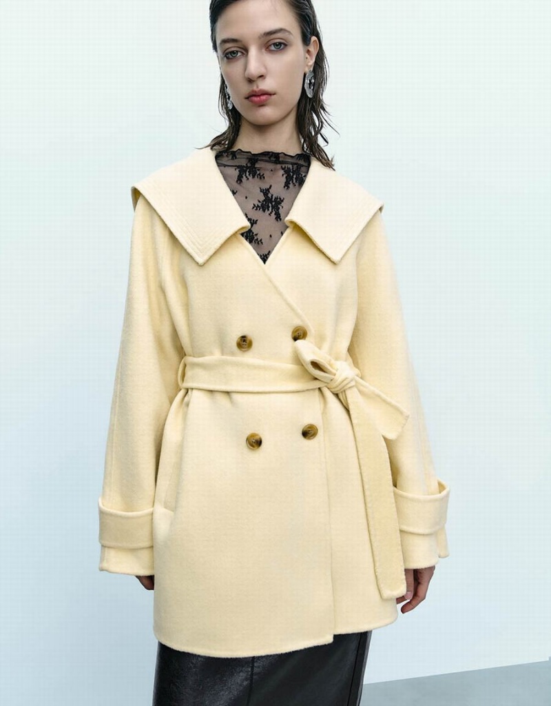 Yellow Women's Urban Revivo Sailor Collar Neck Straight Coats | FZP966HV