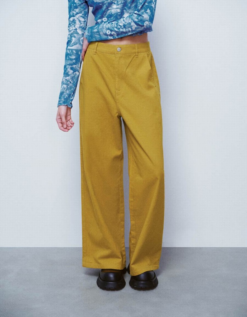 Yellow Women's Urban Revivo Straight Pants | ARF4861HM