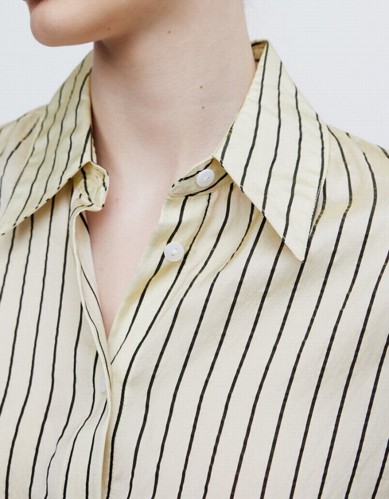 Yellow Women's Urban Revivo Striped Button Up Shirts | IXE663MZ