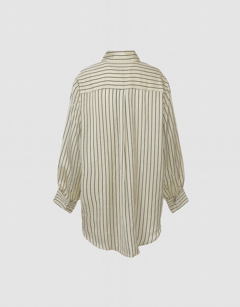 Yellow Women's Urban Revivo Striped Button Up Shirts | IXE663MZ