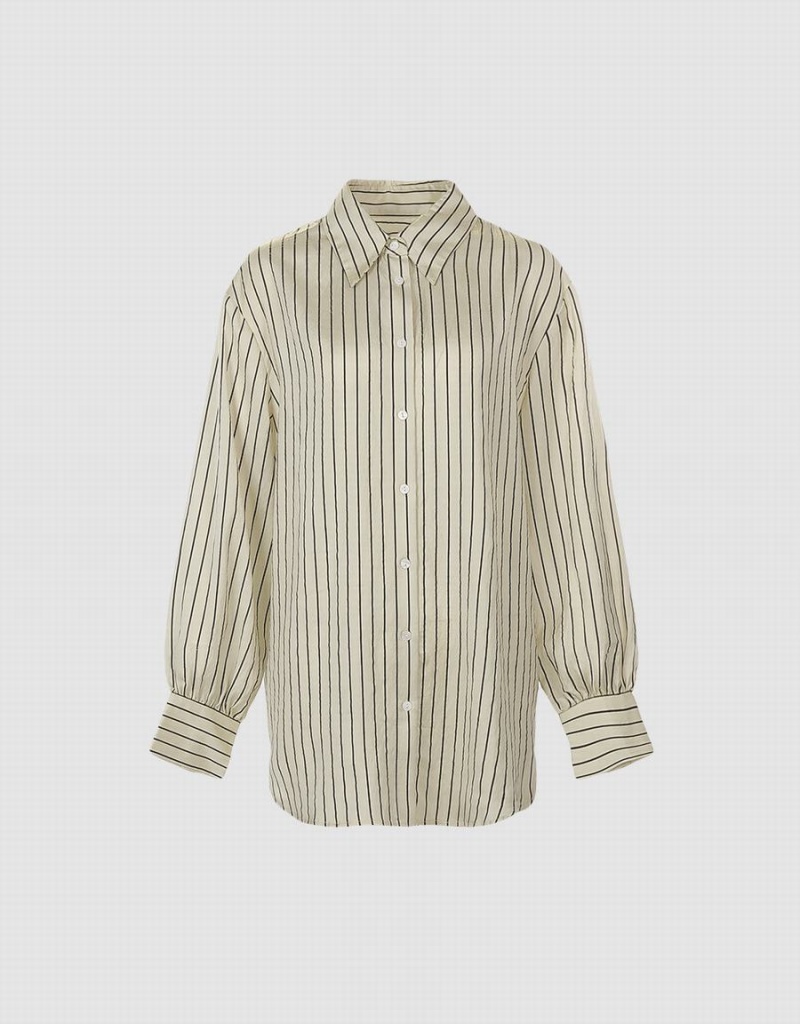 Yellow Women\'s Urban Revivo Striped Button Up Shirts | IXE663MZ