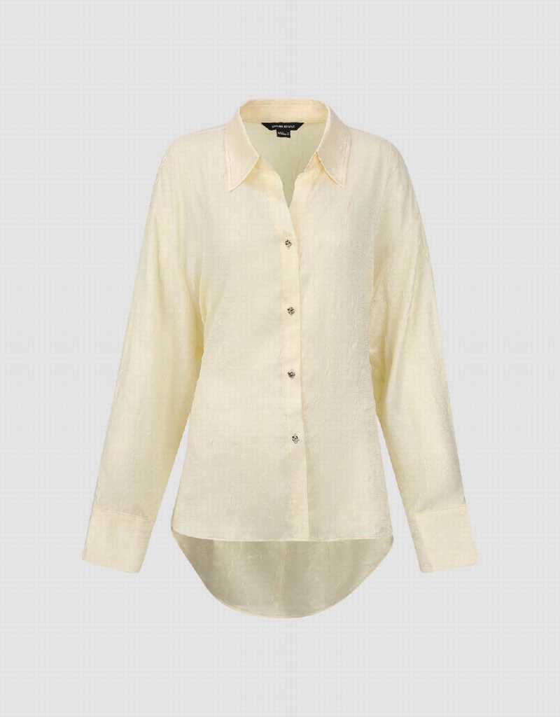 Yellow Women's Urban Revivo Textured Button Up Straight Shirts | TWF4889ZN